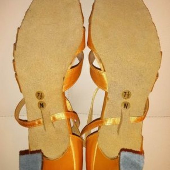 Gold and Tan Dance Heels with Strap and Pointed Toe - Picture 6 of 11